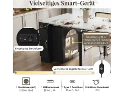 Mesa de comedor extensible con tablero extraíble - 83 x 39,6/79,6/149,6 x 77 cm - con almacenaje - MDF + cristal - negro + blanco