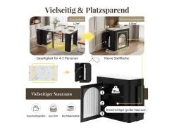 Mesa de comedor extensible con tablero extraíble - 83 x 39,6/79,6/149,6 x 77 cm - con almacenaje - MDF + cristal - negro + blanco