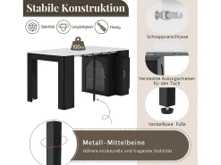 Mesa de comedor extensible con tablero extraíble - 83 x 39,6/79,6/149,6 x 77 cm - con almacenaje - MDF + cristal - negro + blanco