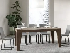 Mesa de comedor extensible de madera Naxo.-Color Marrón-Soporte 2 pies-Alargaderas -Ancho extensible
