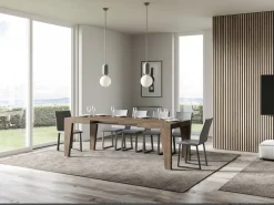 Mesa de comedor extensible de madera Naxo.-Color Marrón-Base y soporte con ruedas-Alargaderas -Ancho extensible