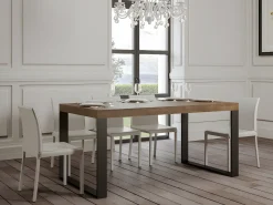Mesa de comedor extensible tiroz-Color Marrón-Soporte 2 pies-5 alargaderas finas-Ancho extensible