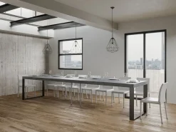 Mesa de comedor extensible tiroz-Color Marrón-Soporte 2 pies-5 alargaderas finas-Ancho extensible