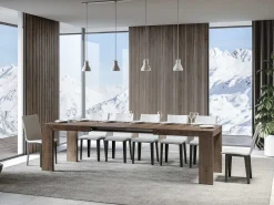 Mesa de comedor extensible de madera Ribo-Color Marrón-Soporte 4 pies-Alargaderas -Ancho extensible