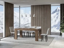 Mesa de comedor extensible de madera Ribo-Color Marrón-Soporte 4 pies-Alargaderas -Ancho extensible