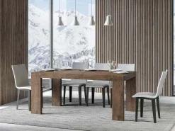 Mesa de comedor extensible de madera Ribo-Color Marrón-Soporte 4 pies-Alargaderas -Ancho extensible