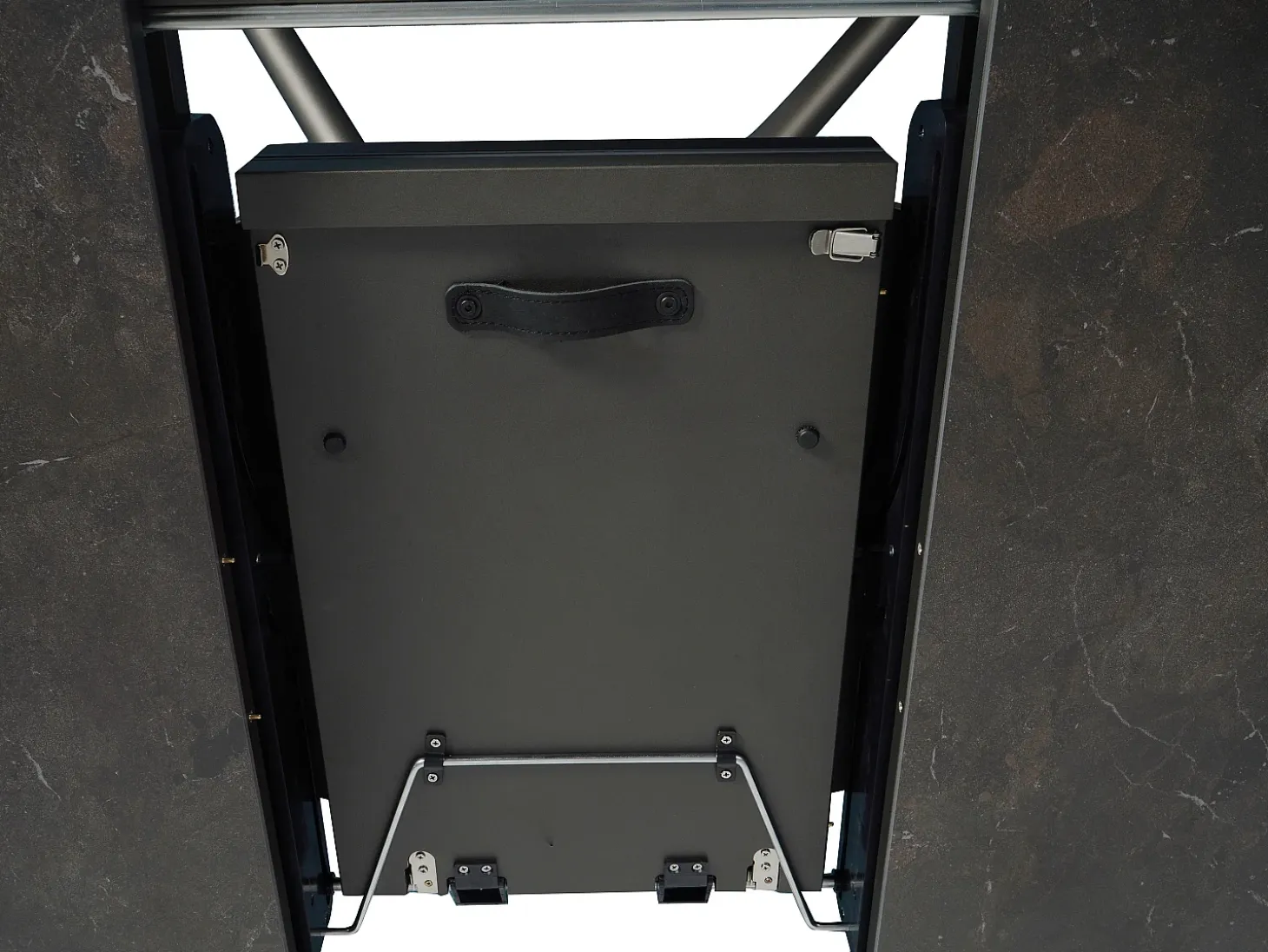 Mesa de comedor extensible para 4 a 6 personas en cerámica, MDF y metal - Efecto mármol marrón y gris - FEROLA