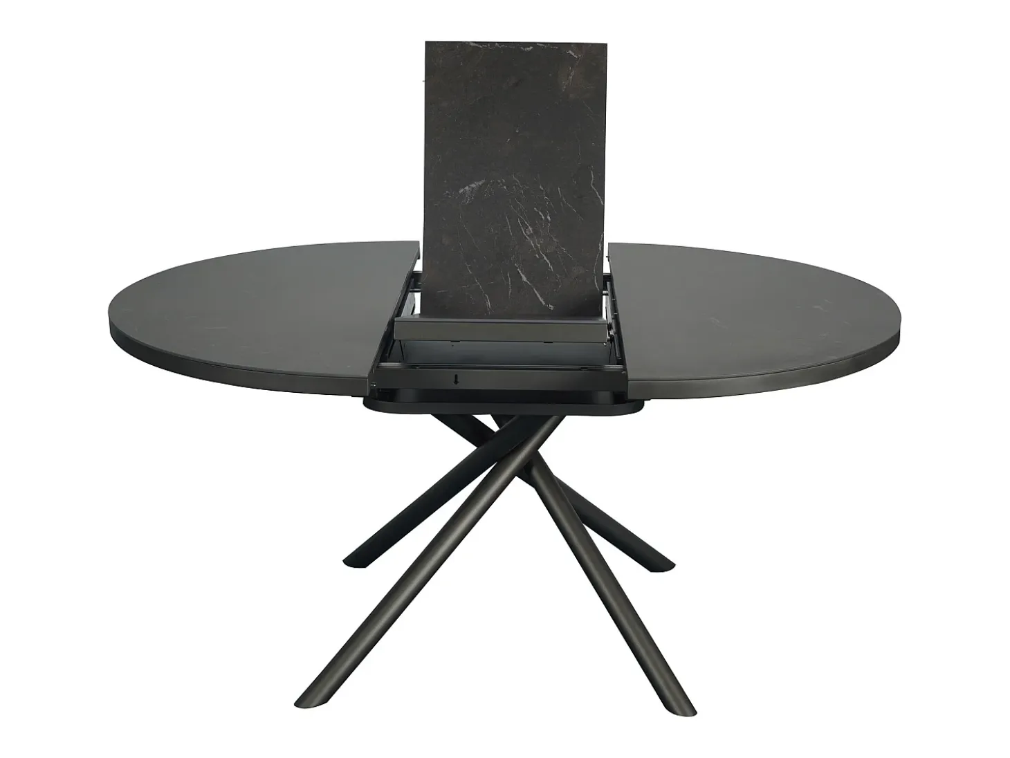 Mesa de comedor extensible para 4 a 6 personas en cerámica, MDF y metal - Efecto mármol marrón y gris - FEROLA