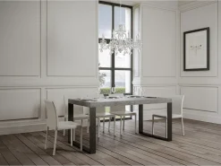 Mesa de comedor extensible tiroz-Color Gris cemento-Soporte 4 pies-Alargaderas -Ancho extensible