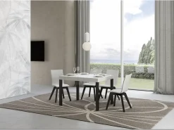 Mesa de comedor extensible Karry-Color Blanco-Soporte 4 pies-Ancho extensible