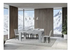 Mesa de comedor extensible de madera Ribo-Color Gris cemento-Soporte 4 pies-Alargaderas -Ancho extensible