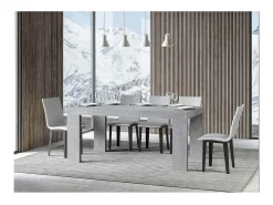 Mesa de comedor extensible de madera Ribo-Color Gris cemento-Soporte 4 pies-Alargaderas -Ancho extensible