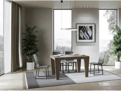 Mesa de comedor extensible de madera Kristo patas en V-Color Marrón-Soporte 4 pies-Alargaderas -Ancho extensible
