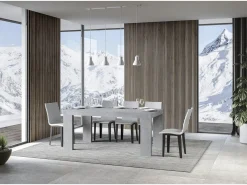 Mesa de comedor extensible de madera Ribo-Color Gris cemento-Soporte 4 pies-Alargaderas -Ancho extensible