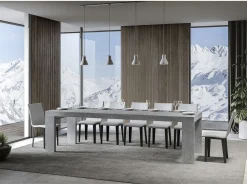 Mesa de comedor extensible de madera Ribo-Color Gris cemento-Soporte 4 pies-Alargaderas -Ancho extensible