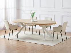 Mesa de comedor extensible para 4 a 8 personas en MDF y acero - Natural y blanco - KOMONI