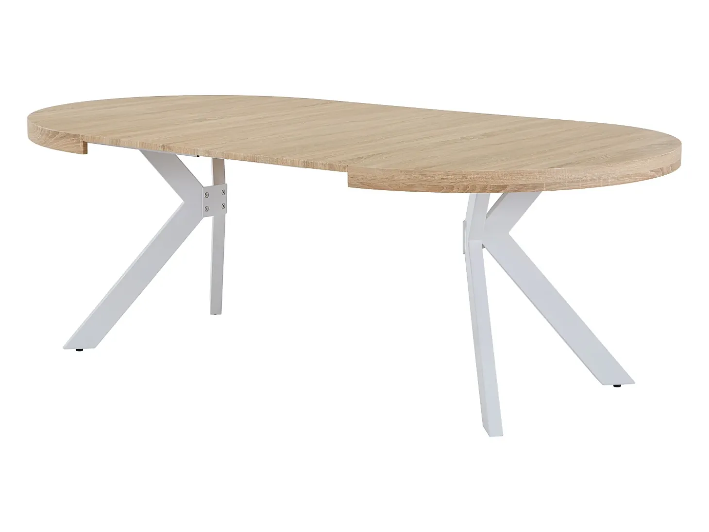 Mesa de comedor extensible para 4 a 8 personas en MDF y acero - Natural y blanco - KOMONI