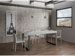 Mesa de comedor extensible tiroz-Color Blanco-Soporte 4 pies-Alargaderas -Ancho extensible