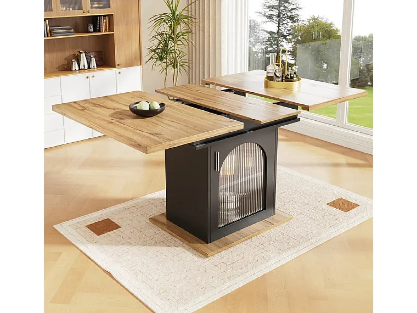 Mesa de comedor extensible (6-8 personas) - Con almacenamiento - MDF - 110/140 x 80 x 76 cm