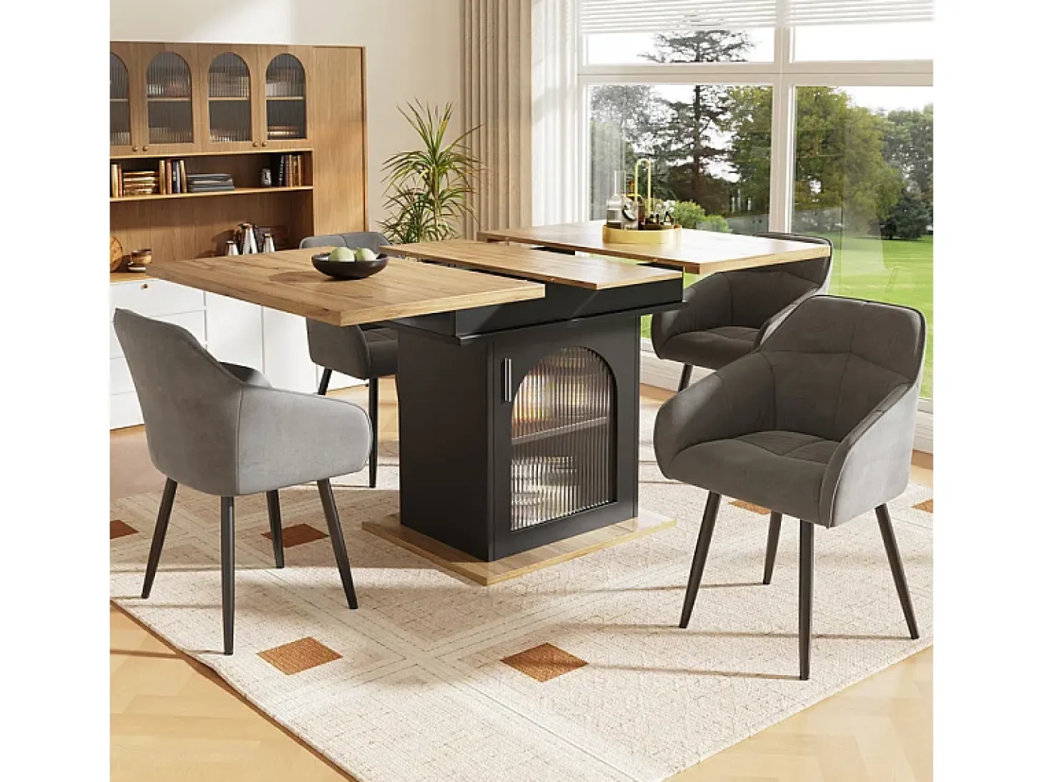 Mesa de comedor extensible (6-8 personas) - Con almacenamiento - MDF - 110/140 x 80 x 76 cm