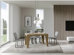 Mesa de comedor extensible de madera Naxo.-Color Natural-Soporte 4 pies-Alargaderas -Ancho extensible