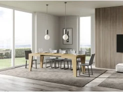 Mesa de comedor extensible de madera Naxo.-Color Natural-Soporte 4 pies-Alargaderas -Ancho extensible