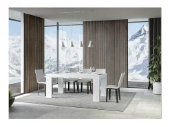 Mesa de comedor extensible de madera Ribo-Color Blanco-Soporte 4 pies-Alargaderas -Ancho extensible