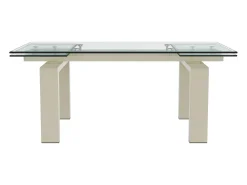 Mesa de comedor extensible en cristal templado y metal - Transparente y Beige - LUBANA