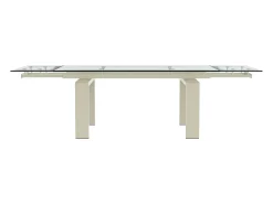 Mesa de comedor extensible en cristal templado y metal - Transparente y Beige - LUBANA