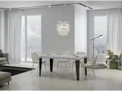 Mesa de comedor extensible Flavio-Color Blanco-Soporte 4 pies-Alargaderas -Ancho extensible