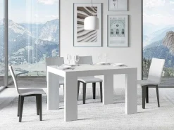Mesa de comedor extensible de madera Ribo-Color Blanco-Soporte 4 pies-5 alargaderas finas-Ancho extensible