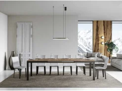Mesa de comedor extensible Karry evolución-Color Natural-Base y soporte con ruedas-Ancho extensible