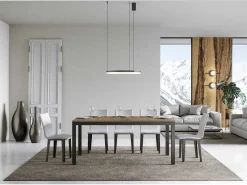Mesa de comedor extensible Karry evolución-Color Natural-Base y soporte con ruedas-Ancho extensible