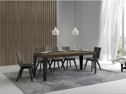 Mesa de comedor extensible Flavio-Color Marrón-Soporte 4 pies-Alargaderas -Ancho extensible