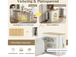 Mesa de comedor extensible con tablero extraíble - 83 x 39,6/79,6/149,6 x 77 cm - con almacenaje - MDF + cristal - natural + blanco
