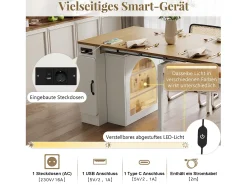 Mesa de comedor extensible con tablero extraíble - 83 x 39,6/79,6/149,6 x 77 cm - con almacenaje - MDF + cristal - natural + blanco