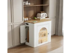 Mesa de comedor extensible con tablero extraíble - 83 x 39,6/79,6/149,6 x 77 cm - con almacenaje - MDF + cristal - natural + blanco