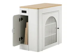 Mesa de comedor extensible con tablero extraíble - 83 x 39,6/79,6/149,6 x 77 cm - con almacenaje - MDF + cristal - natural + blanco