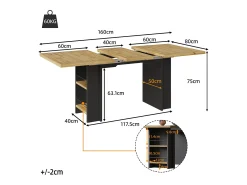 Mesa de comedor extensible con estantes - 120/160 x 80 x 75 cm - para 4 a 6 personas - almacenaje incluido - MDF - Natural claro