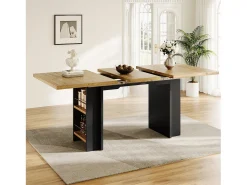 Mesa de comedor extensible con estantes - 120/160 x 80 x 75 cm - para 4 a 6 personas - almacenaje incluido - MDF - Natural claro