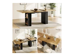 Mesa de comedor extensible con estantes - 120/160 x 80 x 75 cm - para 4 a 6 personas - almacenaje incluido - MDF - Natural claro