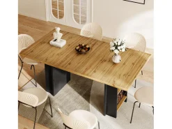 Mesa de comedor extensible con estantes - 120/160 x 80 x 75 cm - para 4 a 6 personas - almacenaje incluido - MDF - Natural claro