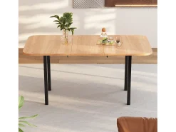 Mesa de comedor extensible, diseño moderno, MDF, acabado madera natural + patas de metal plateado, para 4-6 personas (L120-160 x P80 x H75 cm)