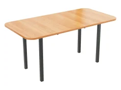 Mesa de comedor extensible, diseño moderno, MDF, acabado madera natural + patas de metal plateado, para 4-6 personas (L120-160 x P80 x H75 cm)