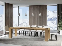 Mesa de comedor extensible de madera Ribo-Color Natural-Soporte 4 pies-5 alargaderas finas-Ancho extensible