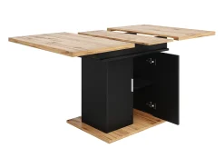 Mesa de comedor extensible negra - Mesa de comedor con 2 puertas - tablero de madera - almacenaje abierto