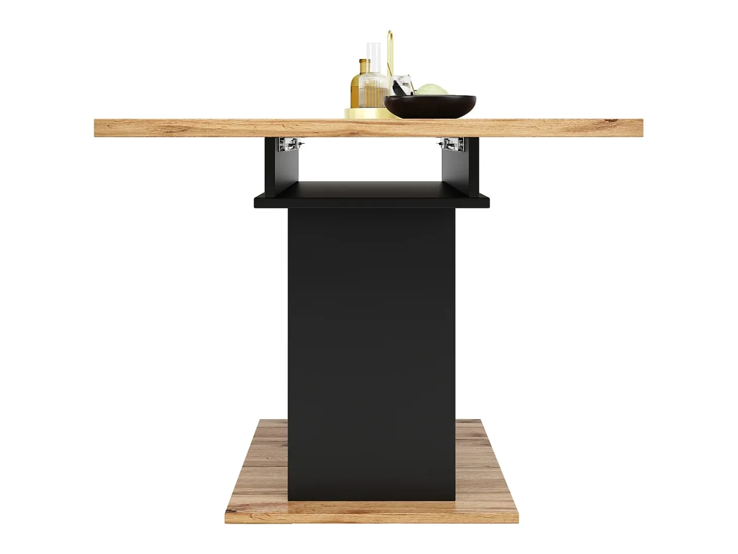 Mesa de comedor extensible negra - Mesa de comedor con 2 puertas - tablero de madera - almacenaje abierto