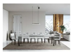 Mesa de comedor extensible Karry-Color Blanco-Soporte 4 pies-Ancho extensible