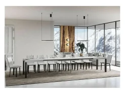 Mesa de comedor extensible Karry-Color Blanco-Soporte 4 pies-Ancho extensible