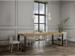 Mesa de comedor extensible tiroz-Color Marrón-Soporte 4 pies-5 alargaderas gruesas-Ancho extensible